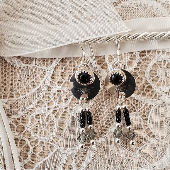 Sterling SW Onyx Dangle Artsian Earrings C. Issacs - Picture 8 of 10